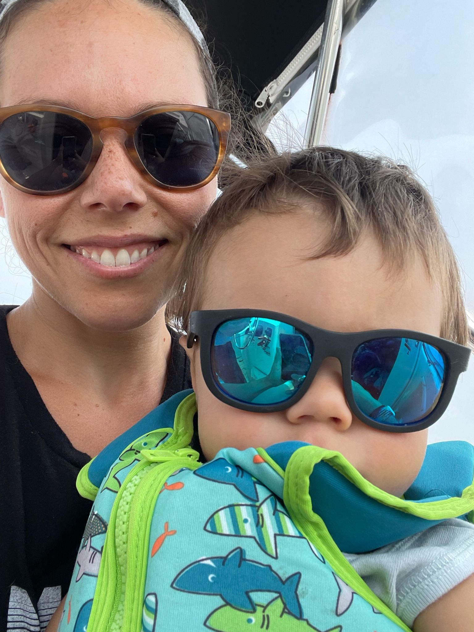 Q and Mom in Boat